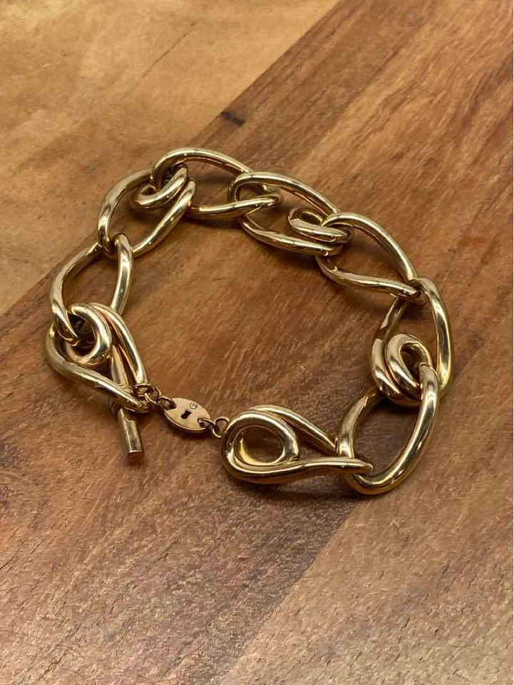 Brazalete de eslabones de cadena de palanca de oro rosa fósil de segunda mano Foto 1 de 4