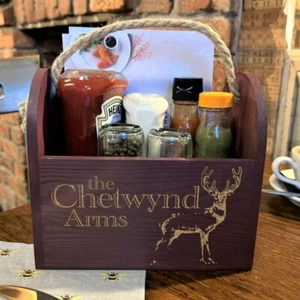 Condiment Caddy Rope Handle Table Branded Damson Stain Restaurant Cafe Bar - Picture 1 of 7