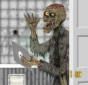 Funny ZOMBIE TOILET BATHROOM DOOR COVER Wall Poster Walking Dead Prop Decoration - Picture 1 of 3