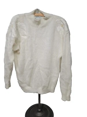Shenanigans VTG Cream Womens Mockneck Sweater Satin Appliqué On Shoulder Sz L - Image 1 of 4