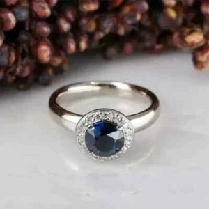2 Ct Round Cut Simulated Sapphire Women Ring 14k White Gold Plated - Picture 1 of 6