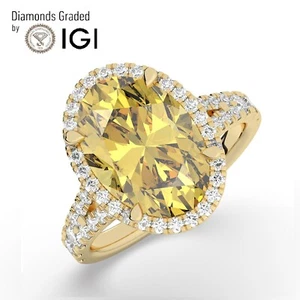 Oval Solitaire 18K Yellow Gold Vivid Yellow Engagement Ring,4.65ct Lab-grown IGI - Picture 1 of 18