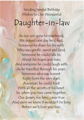 PICKTURE-THIS To A Wonderful Daughter-in-law - A5 Card Daughter Birthday Special Love