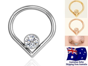 Surgical Steel 16g Beaded Clicker Hinged Ring Septum Nose Ear Body Piercing 1pc - Picture 1 of 4