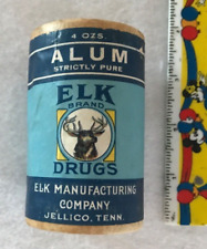 Elk Brand Drugs vintage cardboard tube package Alum Jellico Tennesee 2.25" tall