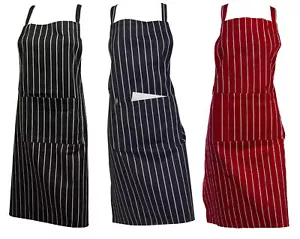 Profi Gastronomie Metzger Latzschürze 100% Baumwolle Webstreifen mit Tasche - Bild 1 von 13