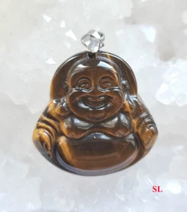 Bouddha en pierre oeil de tigre Pendentif Collier 30MM PROTECTION Prospérité - Imagen 1 de 4