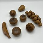 Mid Century 8 Piece Brown Wooden Fruit Banana Grapes Apple Pear