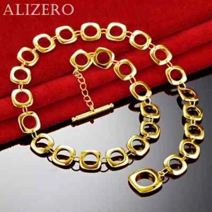 ALIZERO 18K Gold Square Circle Chain Necklaces 20 Inch Necklace Fashion Jewelry - Picture 1 of 2