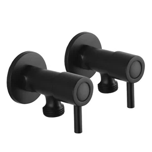 Bathroom Laundry Washing Machine Round Taps 1/4 Turn Stops Brass One Pair Black - Picture 1 of 7