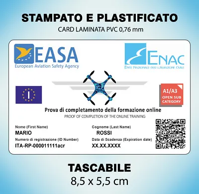 Tessera Badge Plastificata Patentino Drone Licenza Easa (Multi Paese) • 5.50€