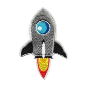 CUTE ROCKET IRON ON PATCH 4.25" Embroidered Applique Flying Outer Space Ship Boy - Picture 1 of 2