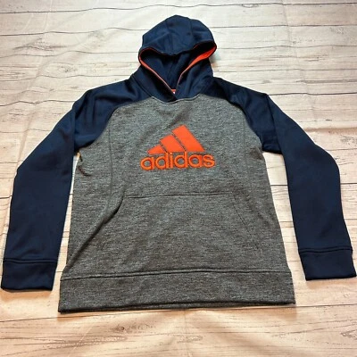 Adidas Sweatshirt Hoodie Sweater Logo Gray Navy And Orange Boy's Large 14/16 - Image 1 of 4