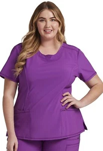 Infinity Cherokee Round Neck Nurse Scrub Tops for Women with M, Bright Violet - Picture 1 of 7