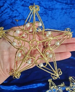 Set of 3 Beautiful Gold sparkle Metal and Pearl star ornaments unbranded  - Picture 1 of 6