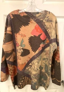 Womens Floral Printed Sweater Wool & Cotton Blend Beige Pull On Tunic Size XL - Picture 1 of 6