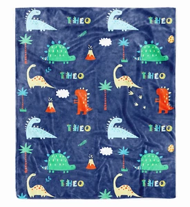 Personalized Dinosaur Fleece Blanket Custom Name Saurus T-rex Throw Blanket Kids - Picture 1 of 5