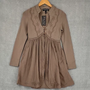 Gretty Zueger Giacca Donna Extra Small Marrone Bohemien Ricamato Bottoni Tunica - Foto 1 di 11