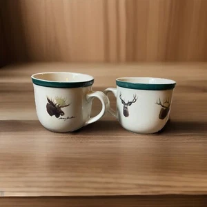 Anglers Expressions Coffee Mugs Dann Jacobus Moose Deer Elk 1999 Set 2 VTG - Picture 1 of 9