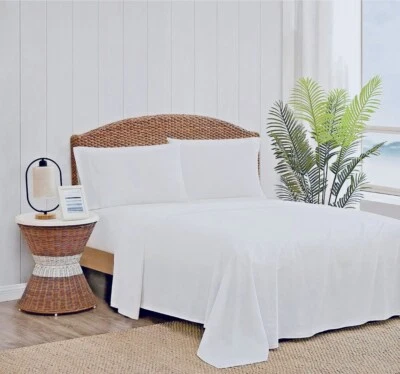 4-Pc Coastal Living Cotton & Linen Blend Queen Sheet Set Solid White Bedding - Image 1 of 4