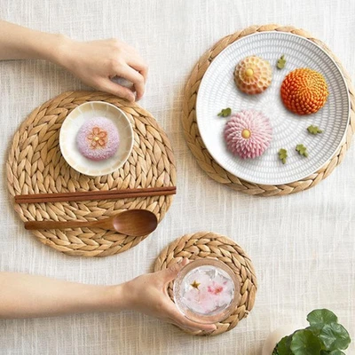 Heat Resistant Coasters Braided Straw Round Placematssimple Weave Handmade = - Image 1 of 4