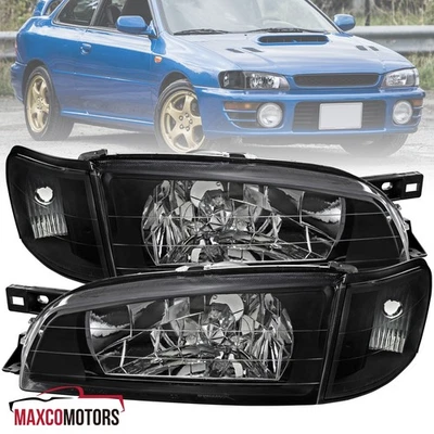 Black Headlights+Corner Signal Lamps Fits 1995-2001 Subaru Impreza Left+Right - Image 1 of 4
