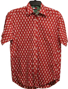 Camisa de vestir Tommy Hilfiger para hombre roja talla S algodón manga corta patrón diamante - Imagen 1 de 9