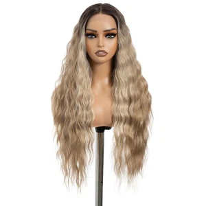 Long Wavy Lace Front Wigs 30 Inches Ombre Highlight Ash Blonde 13x6x0.5 Synth... - Picture 1 of 3