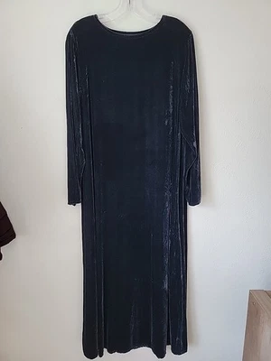 Maxi Vestido EILEEN FISHER Talla M Terciopelo Negro Mezcla Seda Calce Relajado Manga Larga Foto 1 de 4