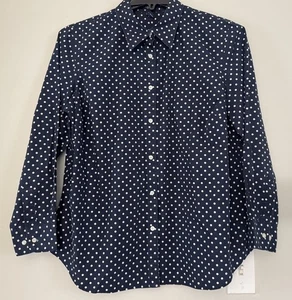 Chaps Damen Button Down Shirt Top Gr. 1X blau weiß gepunktet Freizeit adrett - Bild 1 von 12