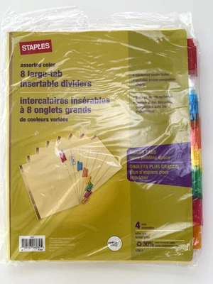 Staples 8-large-tab insertable dividers assorted color - 4 sets - Image 1 of 4