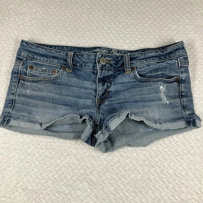 Pantalones Cortos Y2K American Eagle Para Mujer 10 Micro Mini Denim Lavado Tiro Bajo Foto 1 de 4