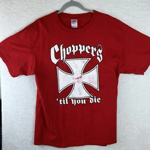 Vintage Y2K Choppers Biker T Shirt Distressed Red Cross Grunge Men’s Large - Picture 1 of 11