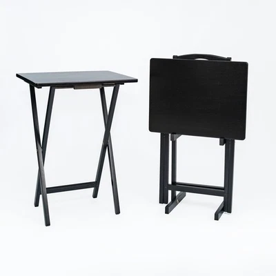 Juego de 2 Mesa Bandeja TV Plegable con Estante de Almacenamiento Portátil Madera Maciza de Goma Nuevo Foto 1 de 4