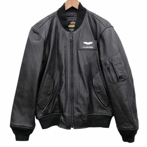 Alpha Industries Leather Jacket Black Men's MAFG1 Used STOC-0 - Picture 1 of 10