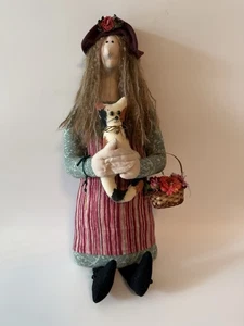 Vintage The Dollmakers Handmade Doll Cat Lady Folk Art By Marlene Denn 24” - Picture 1 of 10