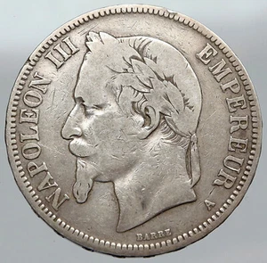 1870A FRANCE Emperor NAPOLEON III Antique Arms Silver 5 Franc French Coin i91444 - Picture 1 of 3