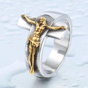 Anillo de Colección Jesús Cruz Acero Inoxidable Jesús Crucifixión Motociclista Punk Fiesta Anillo - Imagen 1 de 4