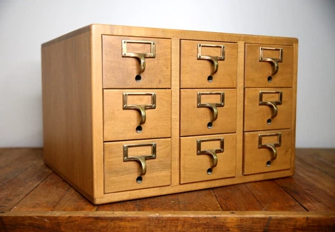 Vintage Card Catalog Wood File Cabinet Library Index Mid Century apothecary Cover