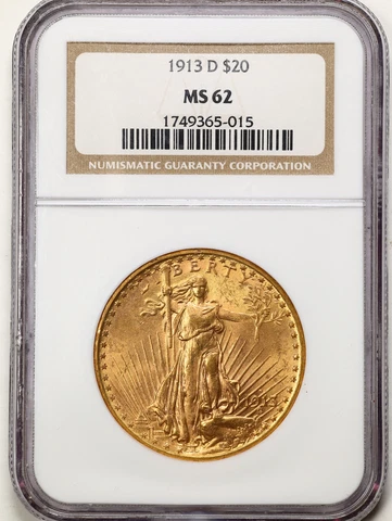 1913-D $20 Saint-Gaudens Gold Double Eagle MS62 NGC 1749365-015 Cover
