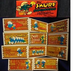 Juego de tarjetas coleccionables Topps SMURF Supercards Base 1982 (56) y envoltorio - Imagen 1 de 2