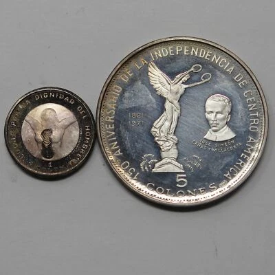 1971 Republic of El Salvador 150th Anniversary 2 Coin Silver Proof Set w/ OGP  - Image 1 of 4