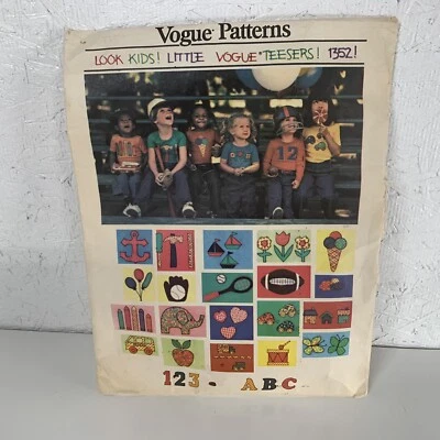 Vintage Vogue Pattern 1352 Child's T-Shirt & Applique Transfers Size 2 cut - Image 1 of 3