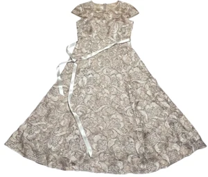 Alex Evenings Dress Womens 8 Champagne Sequin Embroidered Tea-Length Cap Sleeved - Picture 1 of 7