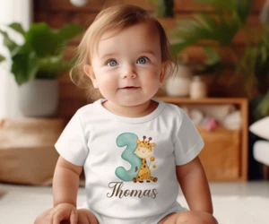 Personalised giraffe safari Kids T-shirt, toddler tees top, baby clothes - Picture 1 of 2