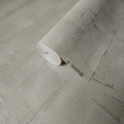 Wallpaper cream gold brass metallic textured faux grasscloth lines on plaster 3D - Image 1 of 4