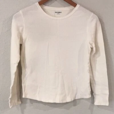 Old Navy Girls L 10/12 Long Sleeve Thermal Shirt Cream 100% Cotton - Image 1 of 4