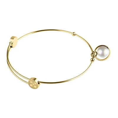 Ernstes Design Armreif Edelstahl vergoldet A403 WHP mit Anhänger Perle Armband - Bild 1 von 3