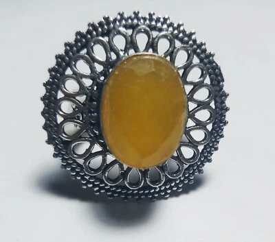 Hydro Orange Onyx Oval Shape Gemstone Handmade Ring Jewellery Size 7.5  Inches - Image 1 of 4