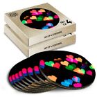 8 x Boxed Round Coasters - Colourful Love Hearts Girlfriend Heart #44669